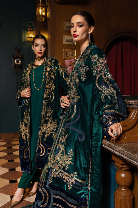 Maria B -3 Piece Unstitched Embroidered Velvet Suit WL-1302-Emerald Green