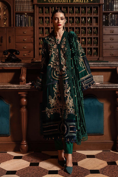 Maria B -3 Piece Unstitched Embroidered Velvet Suit WL-1302-Emerald Green