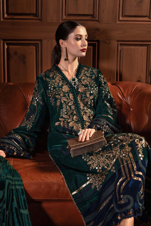 Maria B -3 Piece Unstitched Embroidered Velvet Suit WL-1302-Emerald Green