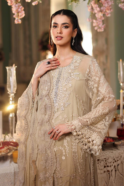 MARIA B - 3 Piece Unstitched Embroidered Chiffon Suit MPC-26-103-Olive Gold