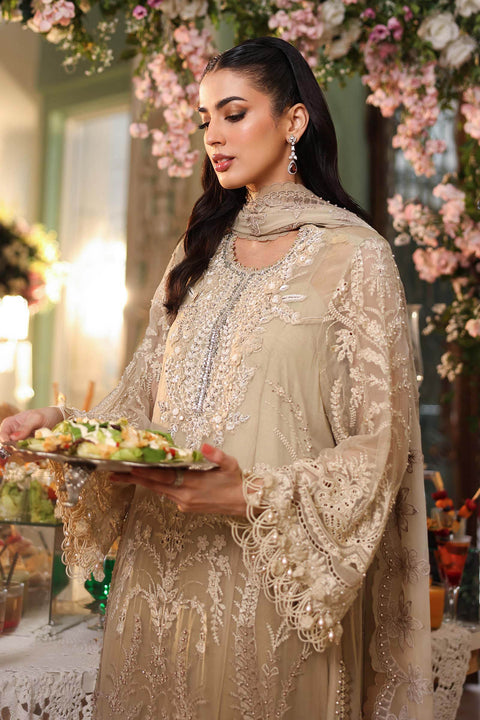 MARIA B - 3 Piece Unstitched Embroidered Chiffon Suit MPC-26-103-Olive Gold