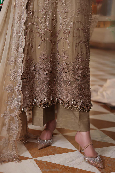 MARIA B - 3 Piece Unstitched Embroidered Chiffon Suit MPC-26-103-Olive Gold
