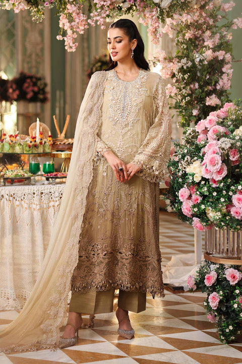 MARIA B - 3 Piece Unstitched Embroidered Chiffon Suit MPC-26-103-Olive Gold