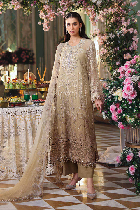 MARIA B - 3 Piece Unstitched Embroidered Chiffon Suit MPC-26-103-Olive Gold