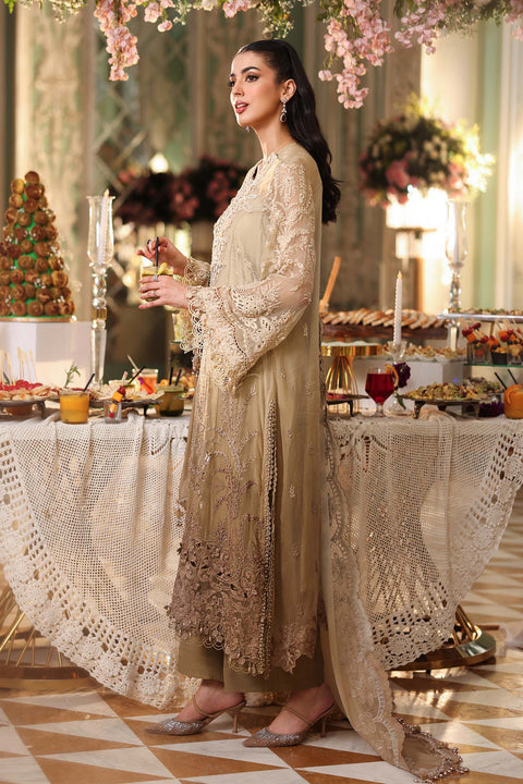MARIA B - 3 Piece Unstitched Embroidered Chiffon Suit MPC-26-103-Olive Gold