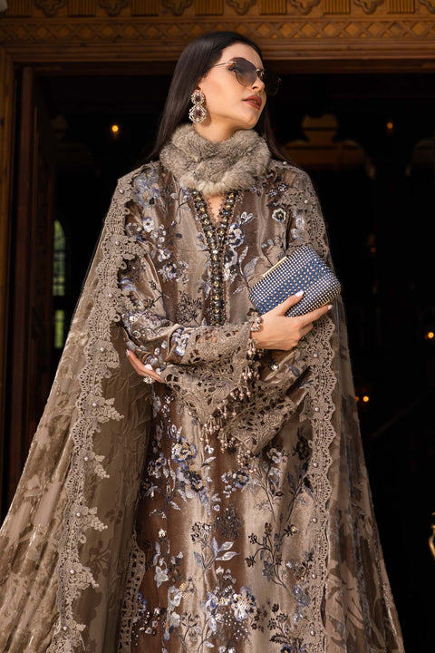 Maria.B Winter Luxe Embroidered Velvet Unstitched 3Pc Suit D-03 Palaichi Shawl
