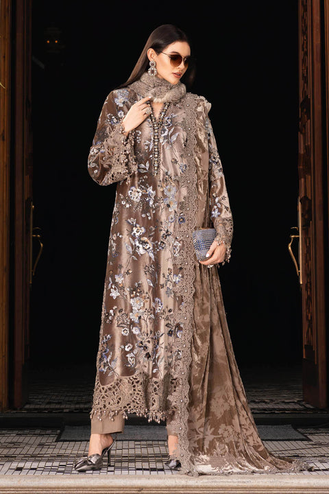 Maria.B Winter Luxe Embroidered Velvet Unstitched 3Pc Suit D-03 Palaichi Shawl