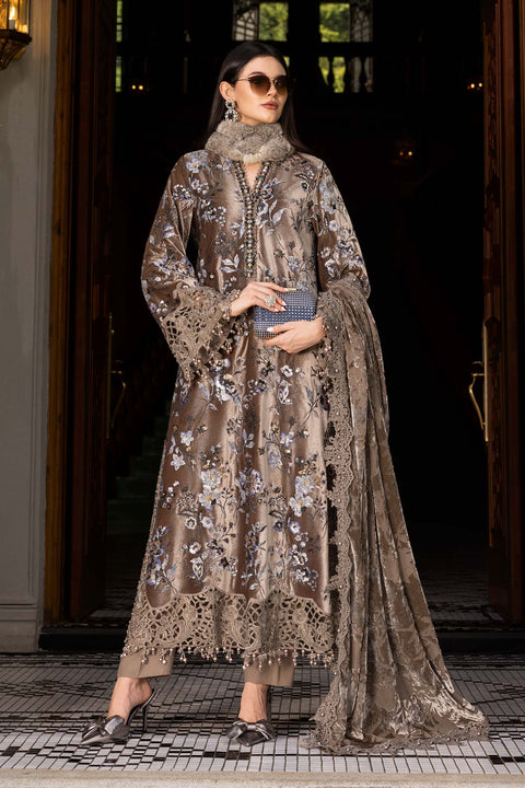 Maria.B Winter Luxe Embroidered Velvet Unstitched 3Pc Suit D-03 Palaichi Shawl