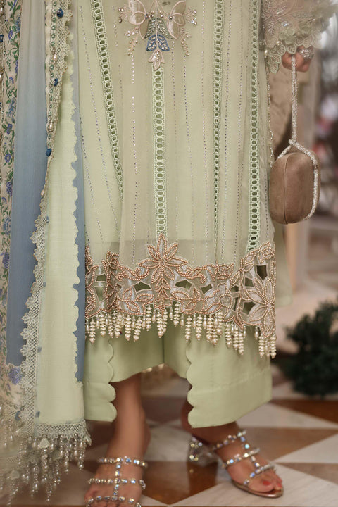 MARIA B - 3 Piece Unstitched Embroidered Chiffon Suit MPC-26-105-Pistachio Green