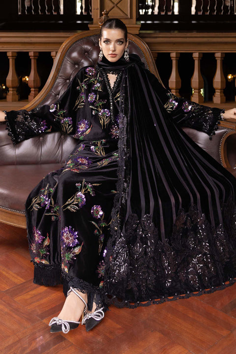 Maria B - 3 Piece Unstitched Embroidered Velvet Suit WL-1306-Black and Purple