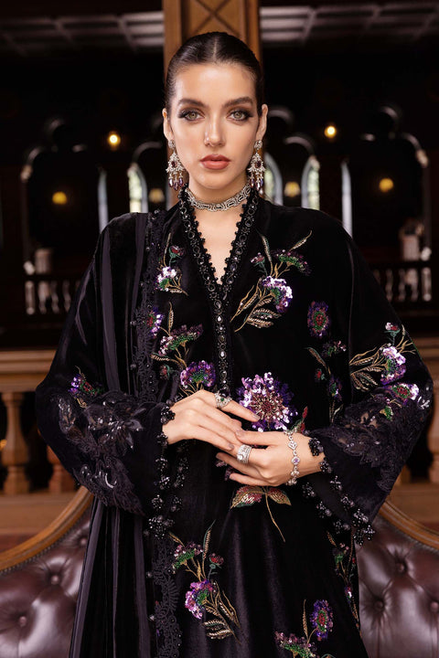 Maria B - 3 Piece Unstitched Embroidered Velvet Suit WL-1306-Black and Purple