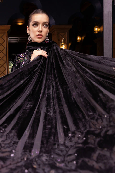 Maria B - 3 Piece Unstitched Embroidered Velvet Suit WL-1306-Black and Purple