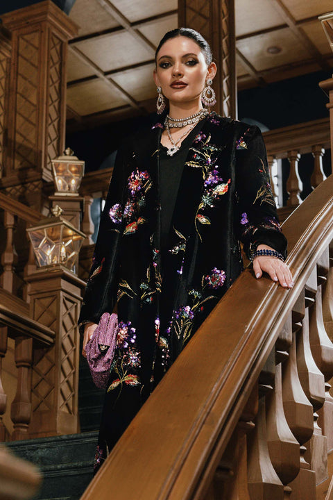 Maria B - 3 Piece Unstitched Embroidered Velvet Suit WL-1306-Black and Purple