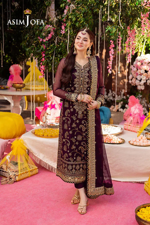 Asim jofa - 3PC CHIFFON EMBROIDERED WITH EMBROIDERED DUPATTA - AJMJ-02