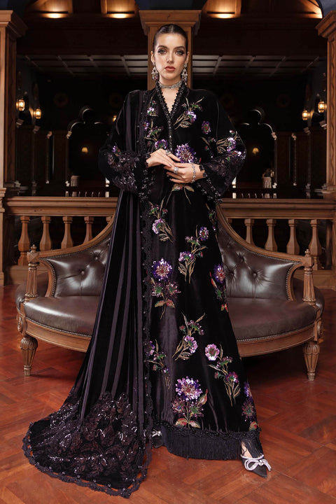 Maria B - 3 Piece Unstitched Embroidered Velvet Suit WL-1306-Black and Purple