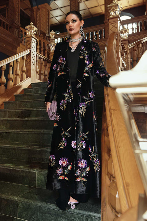 Maria B - 3 Piece Unstitched Embroidered Velvet Suit WL-1306-Black and Purple