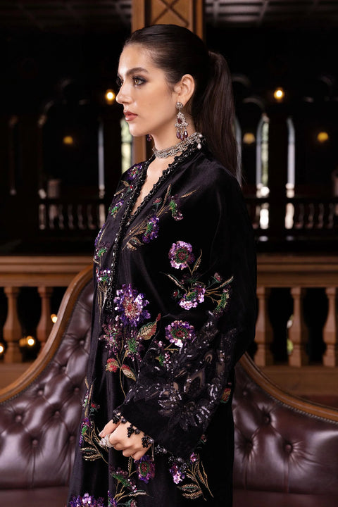Maria B - 3 Piece Unstitched Embroidered Velvet Suit WL-1306-Black and Purple