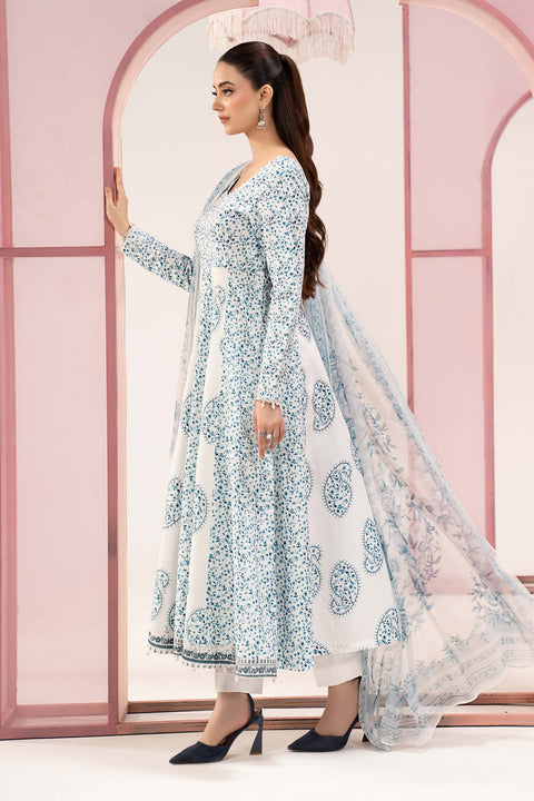 MARIA B - 3 Piece Unstitched Embroidered Lawn Suit :MPT-3009-A