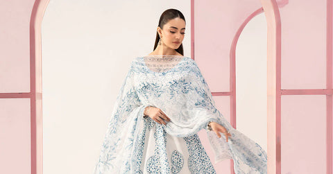 MARIA B - 3 Piece Unstitched Embroidered Lawn Suit :MPT-3009-A