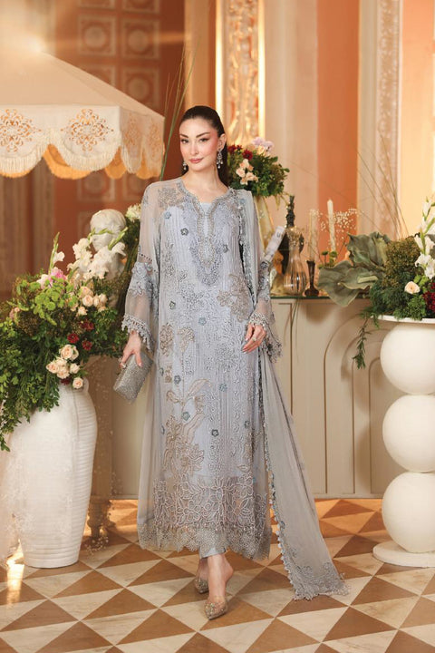 Maria-B  - 3-piece luxury unstiched embroidered dress- (ice blue)