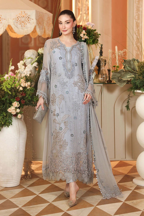 Maria-B  - 3-piece luxury unstiched embroidered dress- (ice blue)