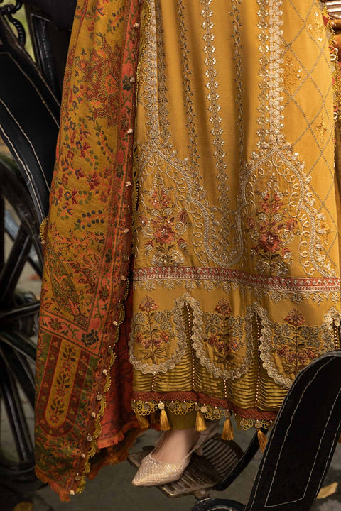 Maria B - 3PC LAWN EMBROIDERED SHIRT WITH CHIFFON EMBROIDERED DUPATTA AND TROUSER - Mustard DL-1110