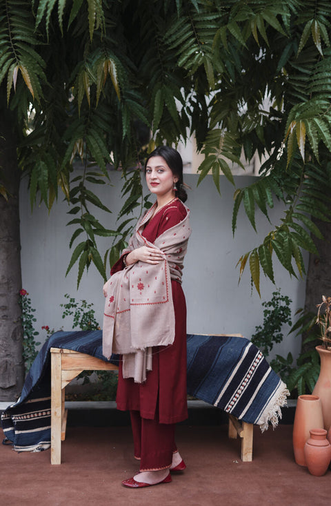 AISLING - 3PC DHANAK EMBROIDERED SHIRT WITH DHANAK EMBROIDERED DUAPATTA AND TROUSER- KPR1307