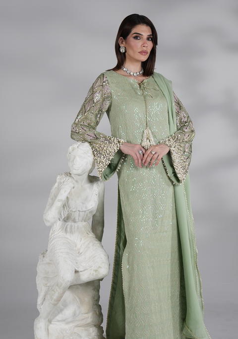 JAZMIN - 3PC UNSTITCHED CHIFFON EMBROIDERED WITH EMBROIDERED DUPATTA AND TROUSER- AM-19