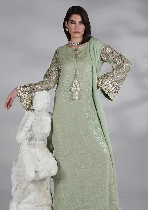 JAZMIN - 3PC UNSTITCHED CHIFFON EMBROIDERED WITH EMBROIDERED DUPATTA AND TROUSER- AM-19