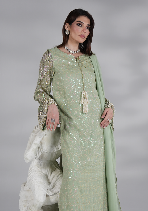 JAZMIN - 3PC UNSTITCHED CHIFFON EMBROIDERED WITH EMBROIDERED DUPATTA AND TROUSER- AM-19