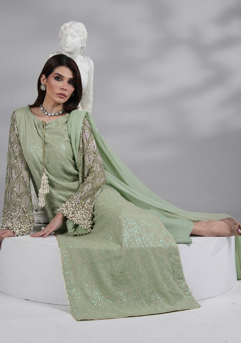 JAZMIN - 3PC UNSTITCHED CHIFFON EMBROIDERED WITH EMBROIDERED DUPATTA AND TROUSER- AM-19