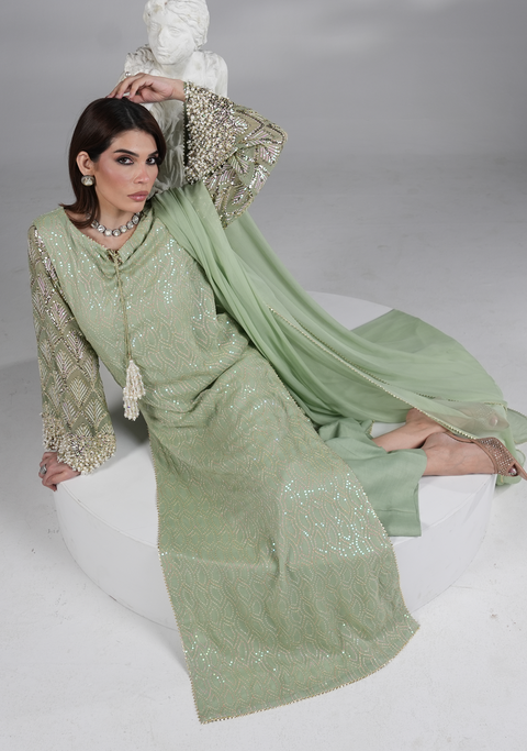 JAZMIN - 3PC UNSTITCHED CHIFFON EMBROIDERED WITH EMBROIDERED DUPATTA AND TROUSER- AM-19
