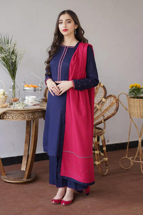 AISLING - 3PC DHANAK EMBROIDERED SHIRT WITH DHANAK PRINTED SHAWL AND TROUSER- KPR 1333