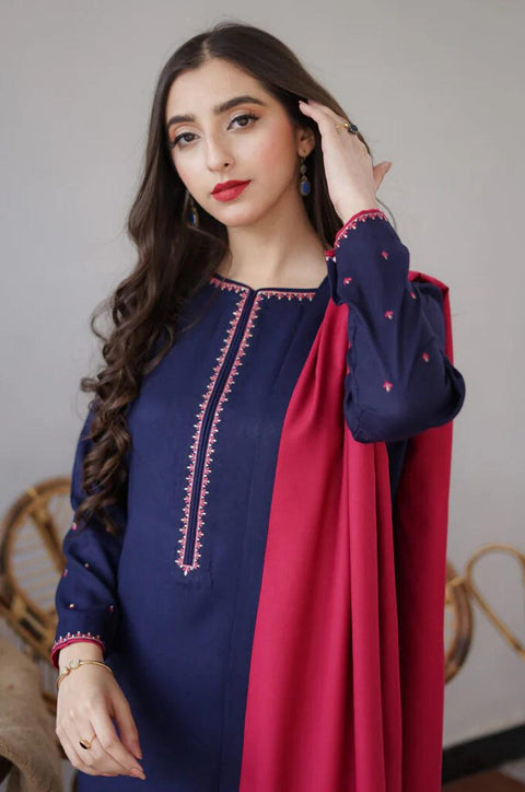 AISLING - 3PC DHANAK EMBROIDERED SHIRT WITH DHANAK PRINTED SHAWL AND TROUSER- KPR 1333