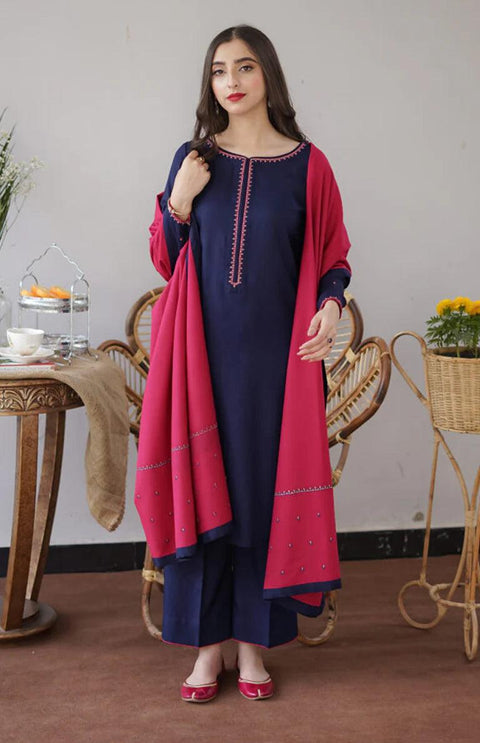 AISLING - 3PC DHANAK EMBROIDERED SHIRT WITH DHANAK PRINTED SHAWL AND TROUSER- KPR 1333