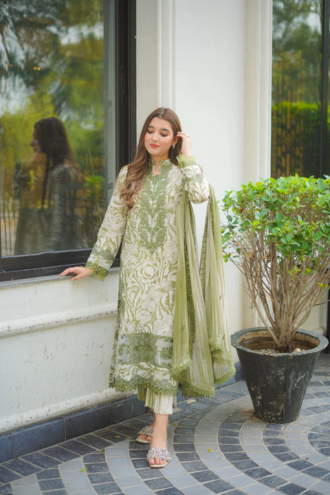 ANEELA - 3 Piece Unstitched Embroidered Lawn Suit - GP-01