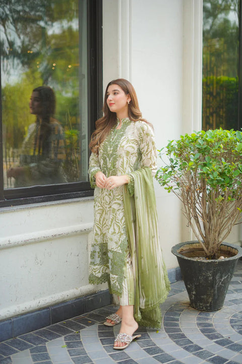 ANEELA - 3 Piece Unstitched Embroidered Lawn Suit - GP-01