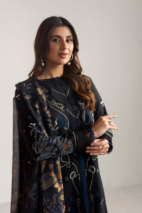 NEESHAY - 3PC DHANAK EMBROIDERED SHIRT WITH PRINTED SHAWL AND TROUSER - KPR-Onyx-04
