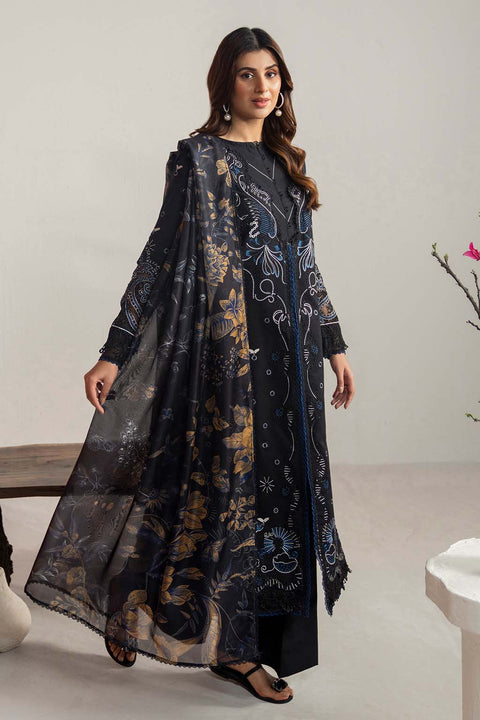 NEESHAY - 3PC DHANAK EMBROIDERED SHIRT WITH PRINTED SHAWL AND TROUSER - KPR-Onyx-04