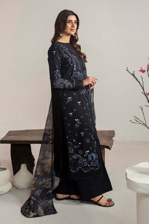 NEESHAY - 3PC DHANAK EMBROIDERED SHIRT WITH PRINTED SHAWL AND TROUSER - KPR-Onyx-04