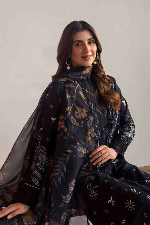 NEESHAY - 3PC DHANAK EMBROIDERED SHIRT WITH PRINTED SHAWL AND TROUSER - KPR-Onyx-04