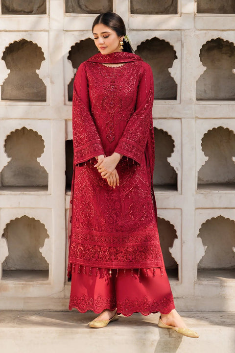 Imrozia Premium | Meeras Luxury Organza Net Unstitched Embroidered 3Pc Suit - Red