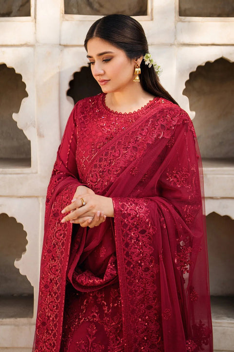 Imrozia Premium | Meeras Luxury Organza Net Unstitched Embroidered 3Pc Suit - Red