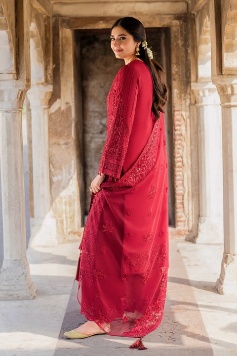 Imrozia Premium | Meeras Luxury Organza Net Unstitched Embroidered 3Pc Suit - Red