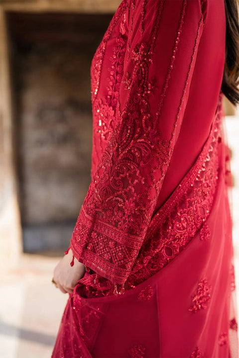 Imrozia Premium | Meeras Luxury Organza Net Unstitched Embroidered 3Pc Suit - Red