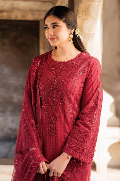 Imrozia Premium | Meeras Luxury Organza Net Unstitched Embroidered 3Pc Suit - Red