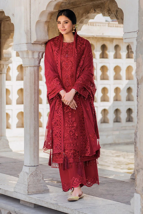 Imrozia Premium | Meeras Luxury Organza Net Unstitched Embroidered 3Pc Suit - Red
