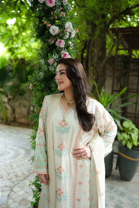 Aneelas - 3-piece luxury unstiched embroidered dress-Raw Silk  (FC-37)