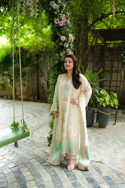 Aneelas - 3-piece luxury unstiched embroidered dress-Raw Silk  (FC-37)