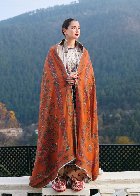 HUSSAIN REHAR - 3PC LAWN  EMBROIDERED SHIRT WITH EMBROIDERED DUPATTA AND COTTON TROUSER - KPR-90